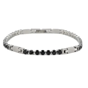 Bracciale acciaio zirconi neri