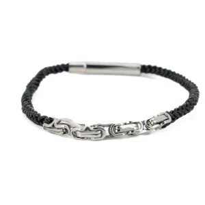 Bracciale treccina pelle e acciaio
