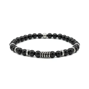 Bracciale uomo palline onice nero