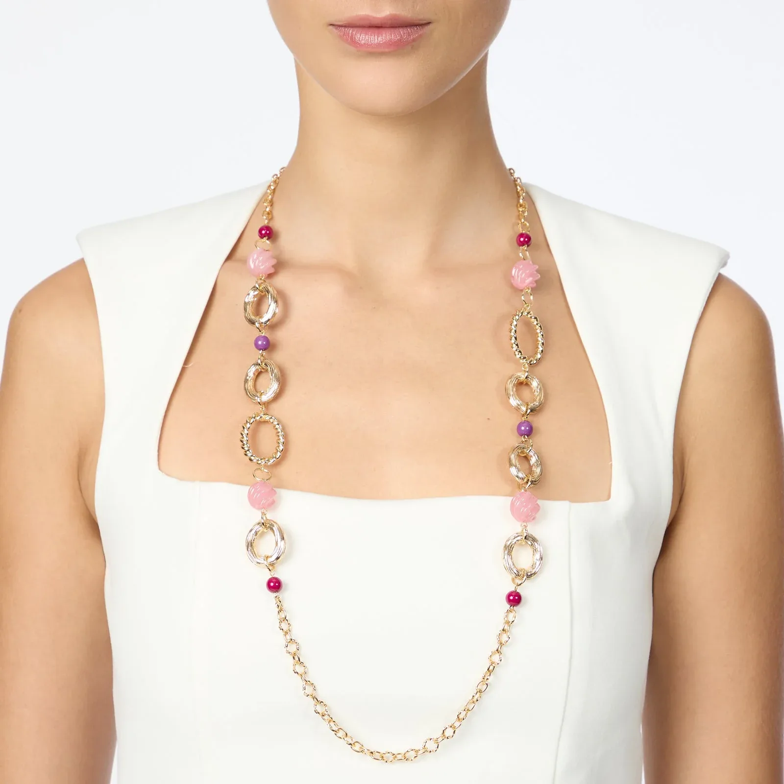 Collana lunga catena anelli sfere Belle Epoque - immagine 2